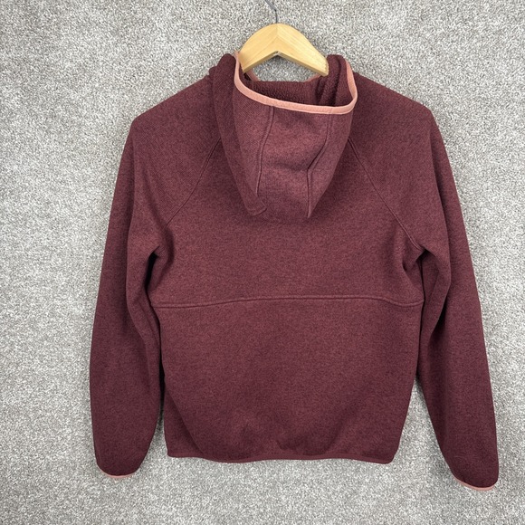 LL Bean Fleece Women's Medium 1/2 Snap Hooded Pullover Sweatshirt‎ Maroon - Picture 2 of 6